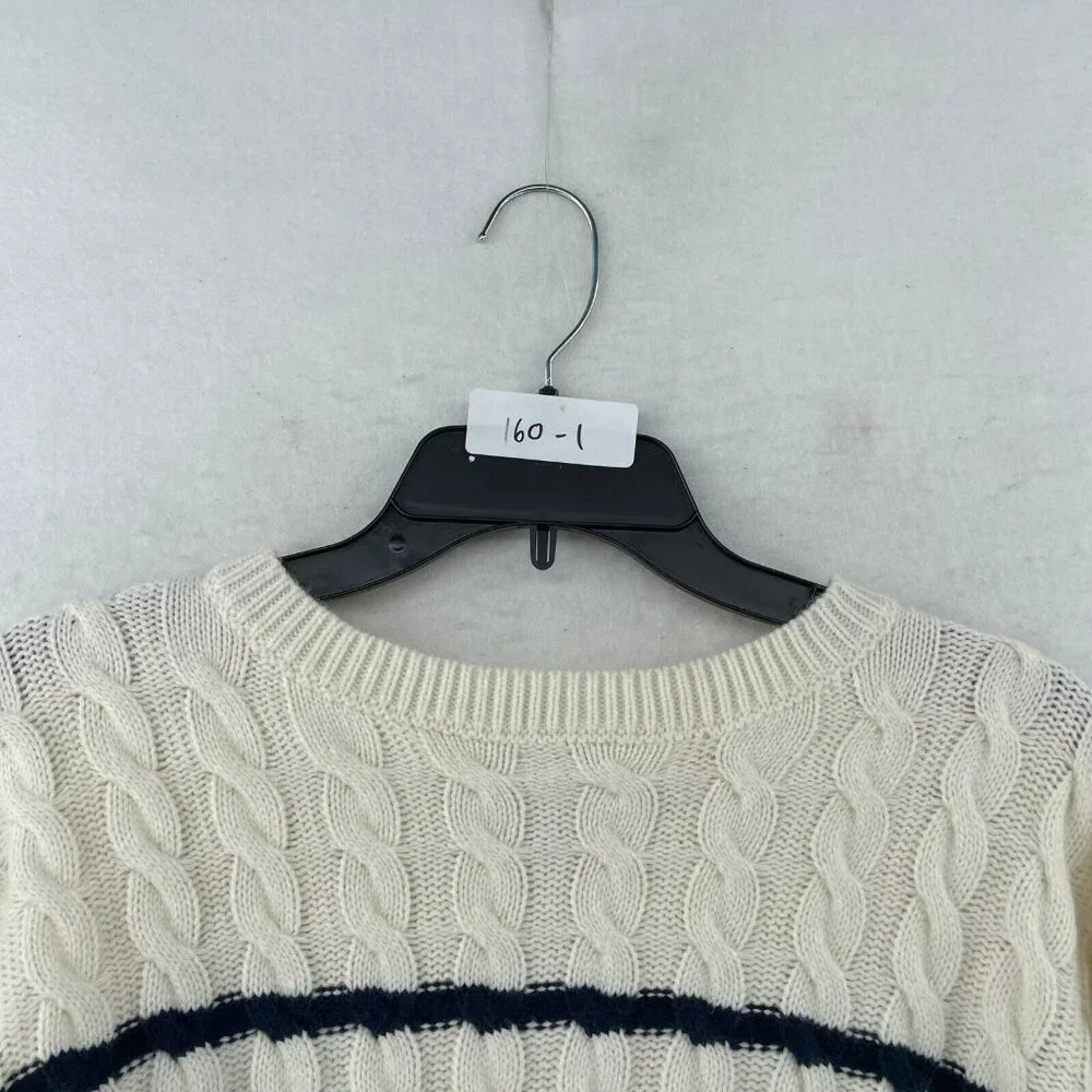 Pink Rose Sweater Women's Sz L White Cable-Knit Striped Cropped Regular Pullover - Picture 12 of 12